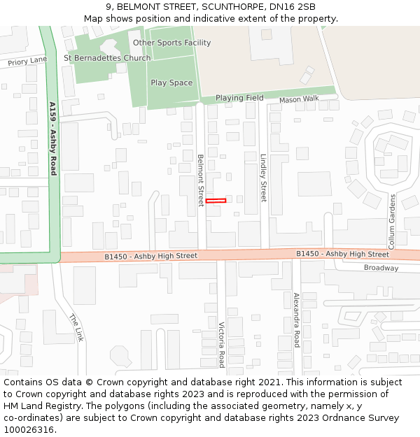 9, BELMONT STREET, SCUNTHORPE, DN16 2SB: Location map and indicative extent of plot