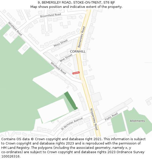 9, BEMERSLEY ROAD, STOKE-ON-TRENT, ST6 8JF: Location map and indicative extent of plot