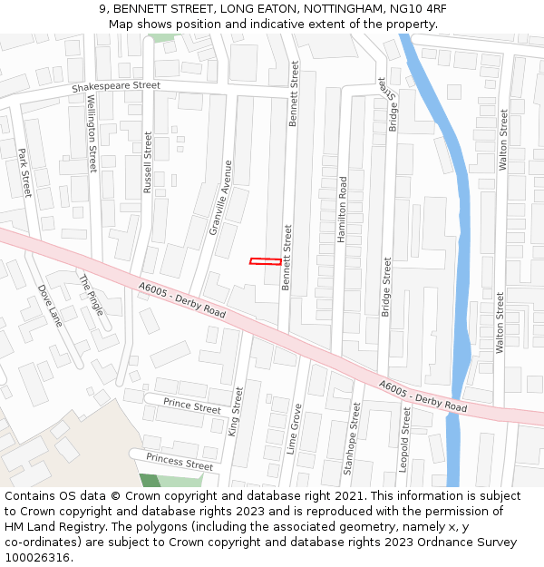 9, BENNETT STREET, LONG EATON, NOTTINGHAM, NG10 4RF: Location map and indicative extent of plot