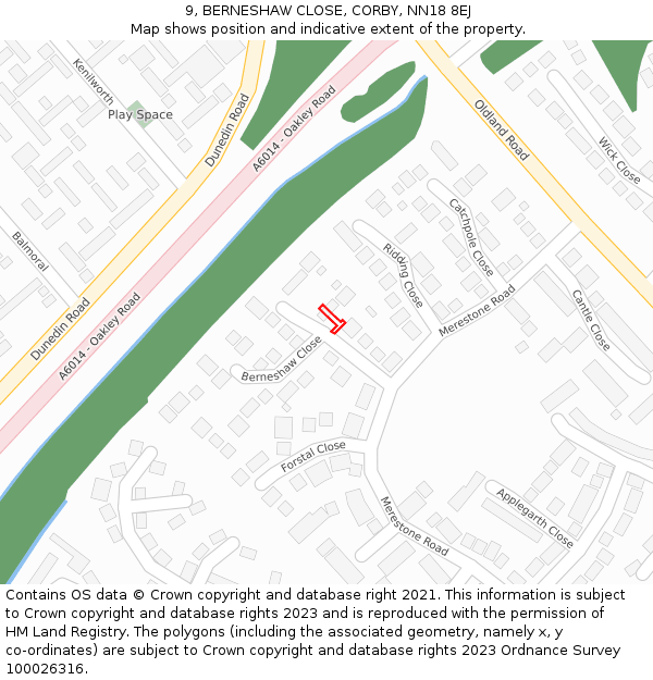 9, BERNESHAW CLOSE, CORBY, NN18 8EJ: Location map and indicative extent of plot