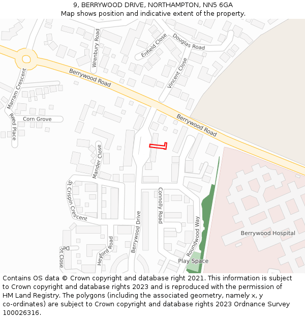 9, BERRYWOOD DRIVE, NORTHAMPTON, NN5 6GA: Location map and indicative extent of plot