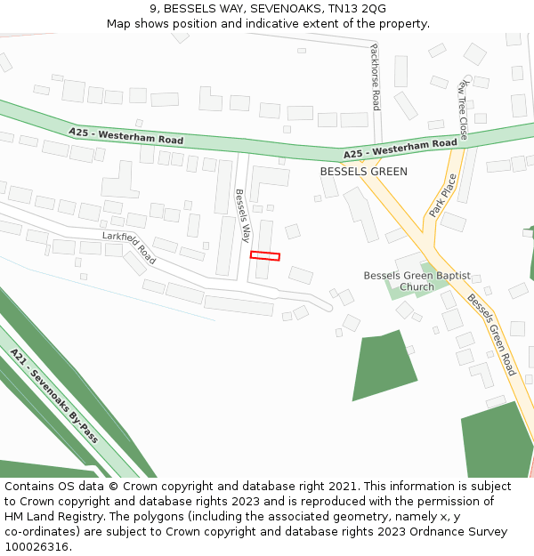 9, BESSELS WAY, SEVENOAKS, TN13 2QG: Location map and indicative extent of plot