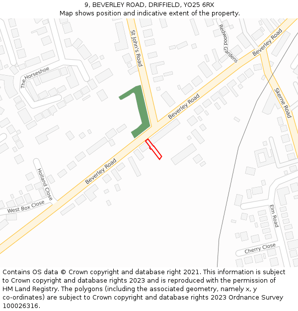 9, BEVERLEY ROAD, DRIFFIELD, YO25 6RX: Location map and indicative extent of plot
