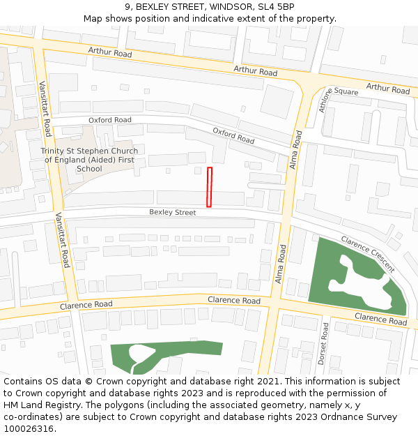 9, BEXLEY STREET, WINDSOR, SL4 5BP: Location map and indicative extent of plot
