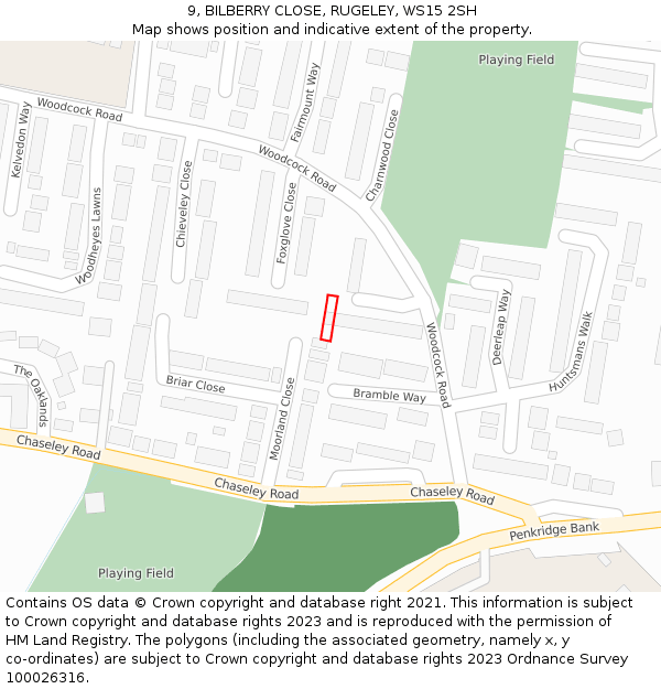 9, BILBERRY CLOSE, RUGELEY, WS15 2SH: Location map and indicative extent of plot