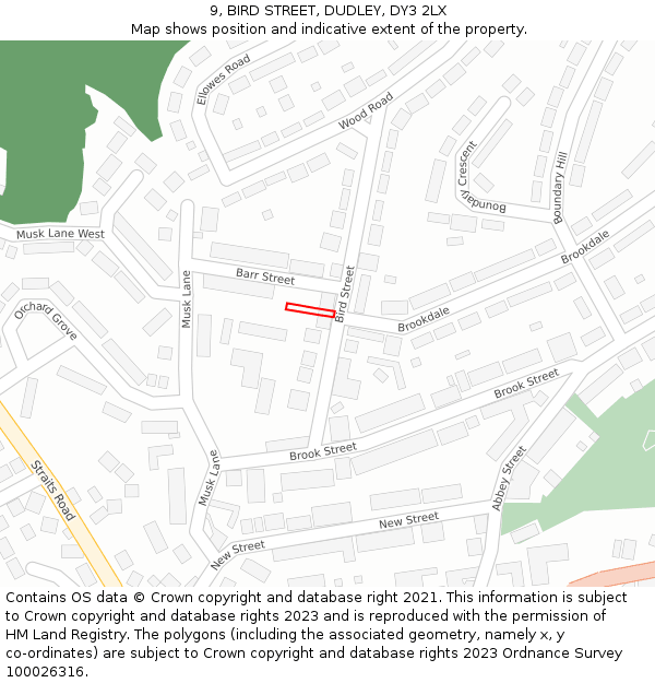 9, BIRD STREET, DUDLEY, DY3 2LX: Location map and indicative extent of plot