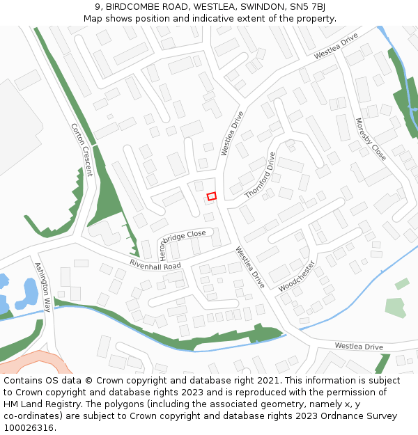 9, BIRDCOMBE ROAD, WESTLEA, SWINDON, SN5 7BJ: Location map and indicative extent of plot