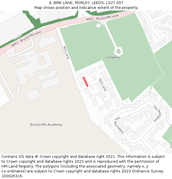 9, BIRK LANE, MORLEY, LEEDS, LS27 0ST: Location map and indicative extent of plot