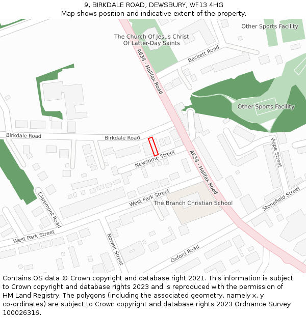 9, BIRKDALE ROAD, DEWSBURY, WF13 4HG: Location map and indicative extent of plot
