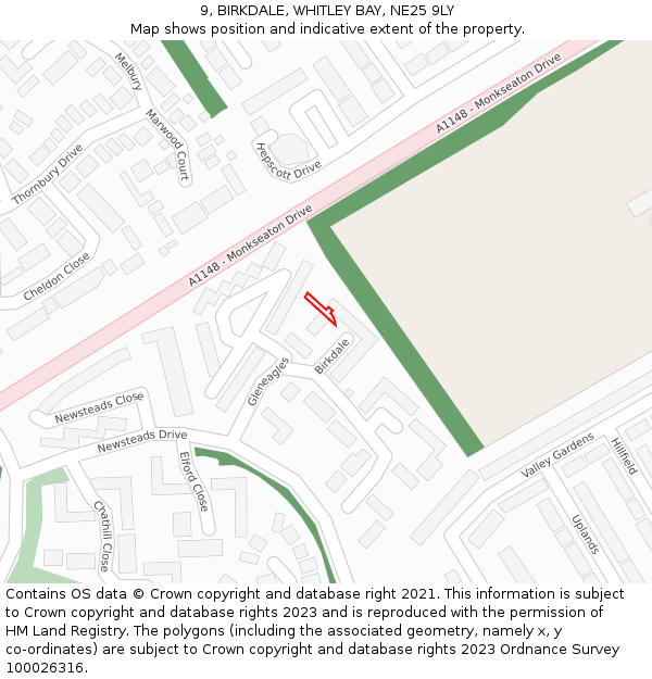 9, BIRKDALE, WHITLEY BAY, NE25 9LY: Location map and indicative extent of plot