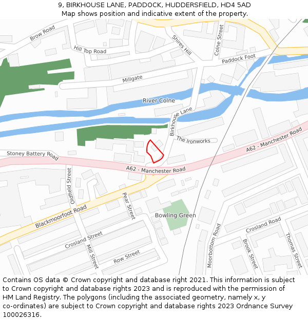 9, BIRKHOUSE LANE, PADDOCK, HUDDERSFIELD, HD4 5AD: Location map and indicative extent of plot