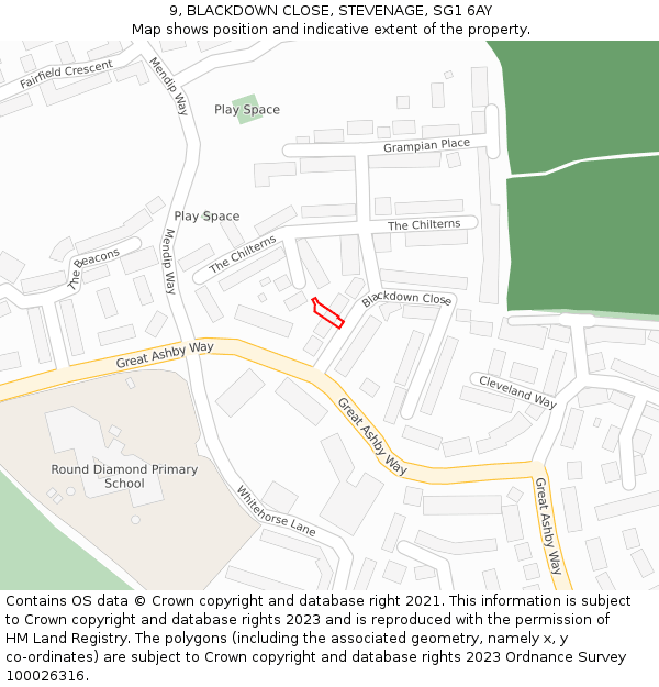 9, BLACKDOWN CLOSE, STEVENAGE, SG1 6AY: Location map and indicative extent of plot