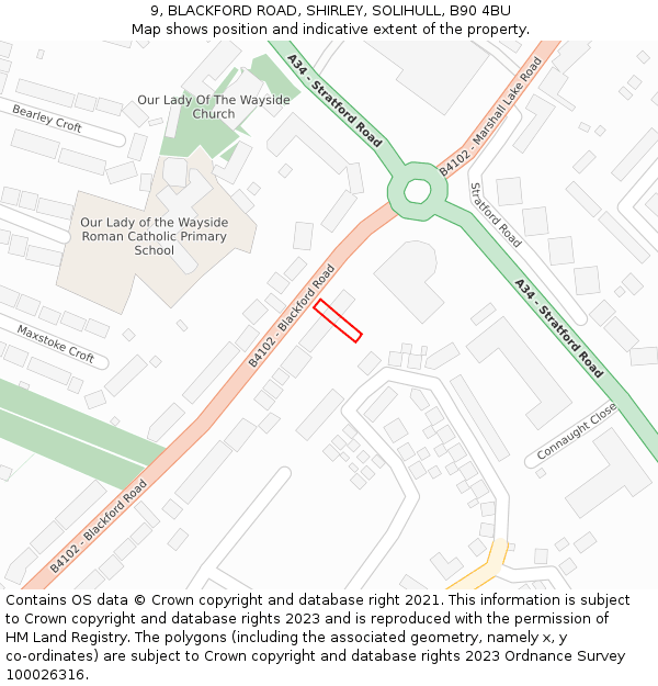 9, BLACKFORD ROAD, SHIRLEY, SOLIHULL, B90 4BU: Location map and indicative extent of plot
