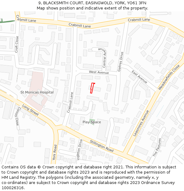9, BLACKSMITH COURT, EASINGWOLD, YORK, YO61 3FN: Location map and indicative extent of plot