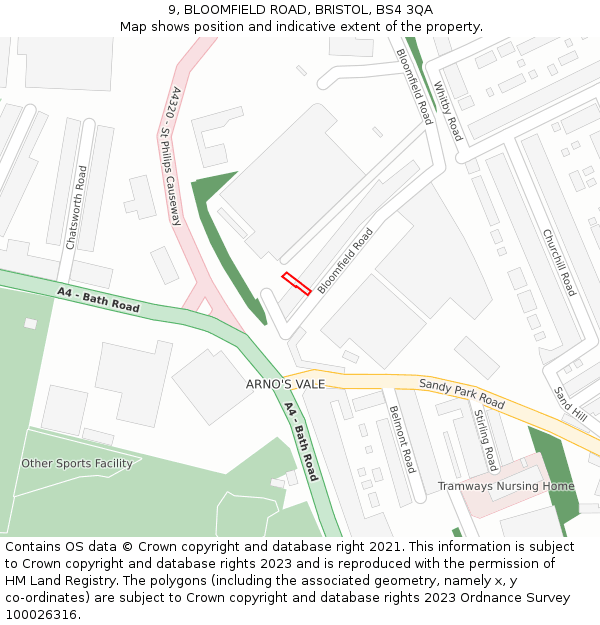 9, BLOOMFIELD ROAD, BRISTOL, BS4 3QA: Location map and indicative extent of plot