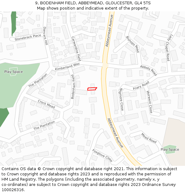 9, BODENHAM FIELD, ABBEYMEAD, GLOUCESTER, GL4 5TS: Location map and indicative extent of plot