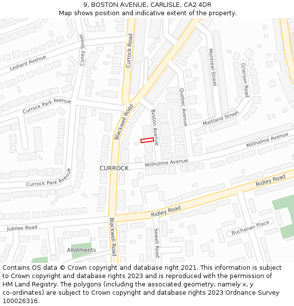 9, BOSTON AVENUE, CARLISLE, CA2 4DR: Location map and indicative extent of plot