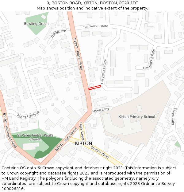9, BOSTON ROAD, KIRTON, BOSTON, PE20 1DT: Location map and indicative extent of plot