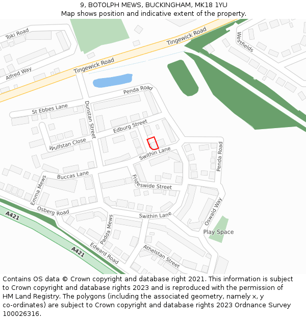 9, BOTOLPH MEWS, BUCKINGHAM, MK18 1YU: Location map and indicative extent of plot