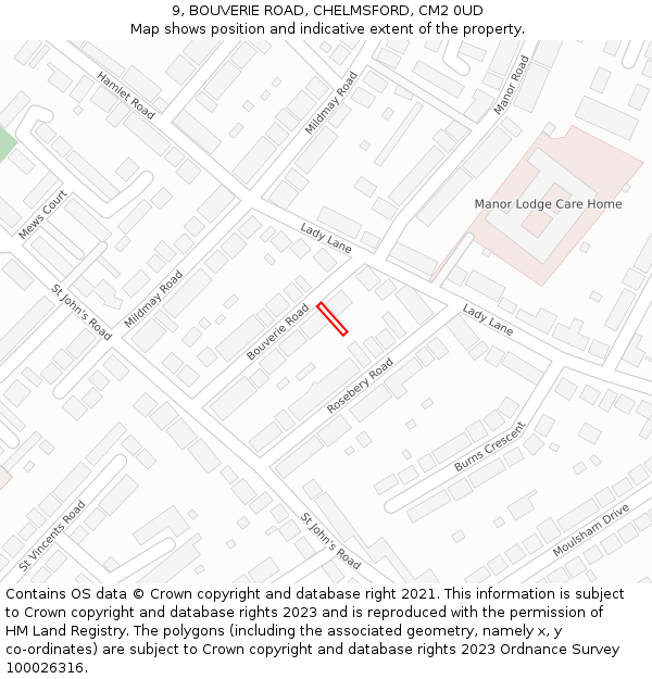 9, BOUVERIE ROAD, CHELMSFORD, CM2 0UD: Location map and indicative extent of plot