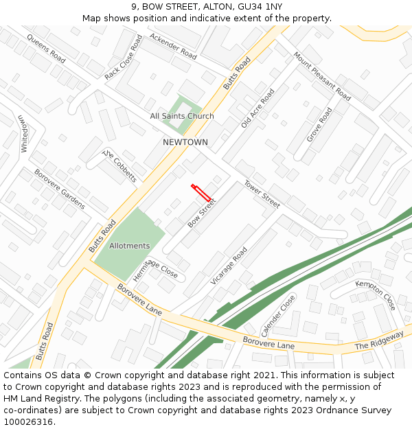 9, BOW STREET, ALTON, GU34 1NY: Location map and indicative extent of plot