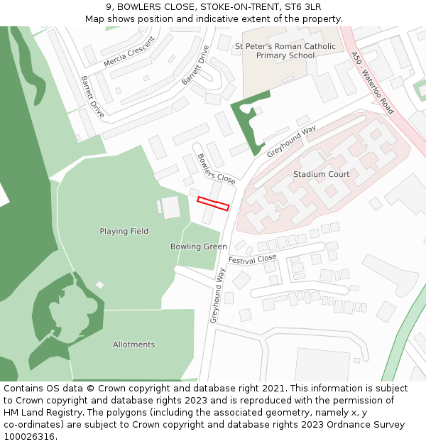 9, BOWLERS CLOSE, STOKE-ON-TRENT, ST6 3LR: Location map and indicative extent of plot
