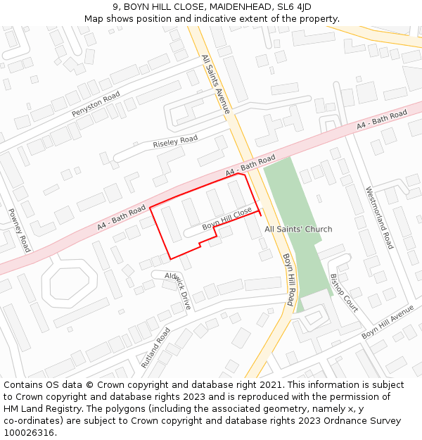 9, BOYN HILL CLOSE, MAIDENHEAD, SL6 4JD: Location map and indicative extent of plot