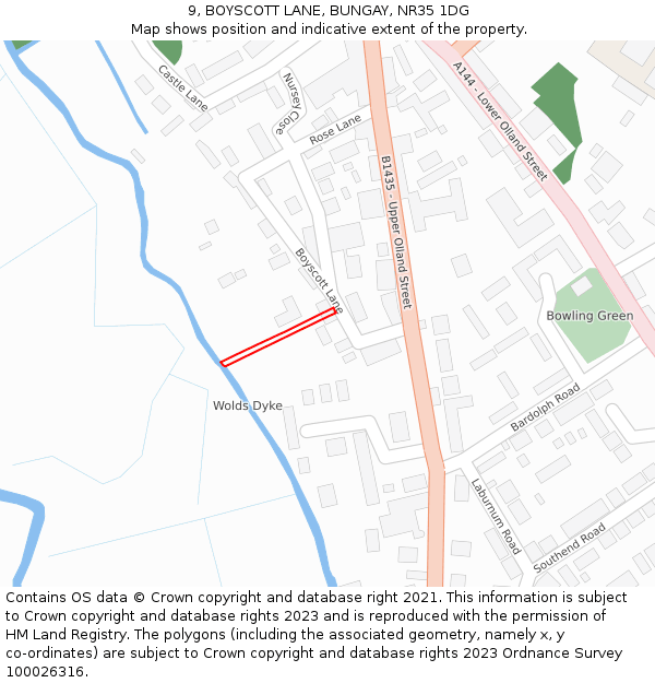 9, BOYSCOTT LANE, BUNGAY, NR35 1DG: Location map and indicative extent of plot