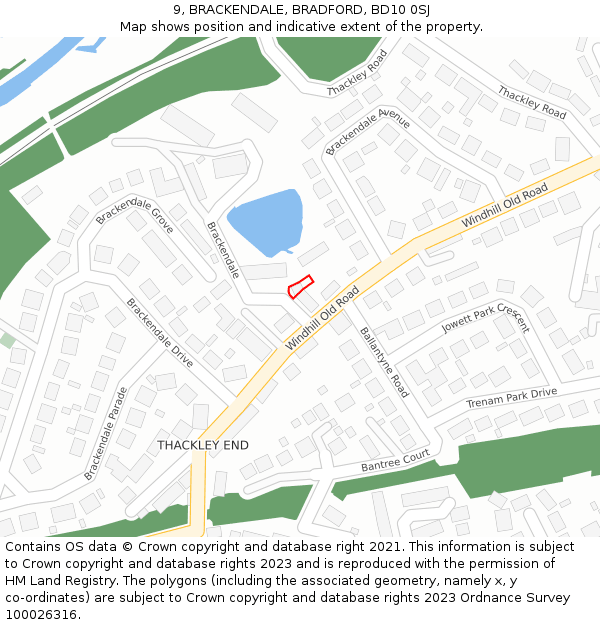 9, BRACKENDALE, BRADFORD, BD10 0SJ: Location map and indicative extent of plot