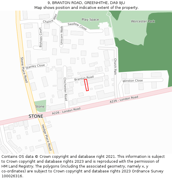 9, BRANTON ROAD, GREENHITHE, DA9 9JU: Location map and indicative extent of plot