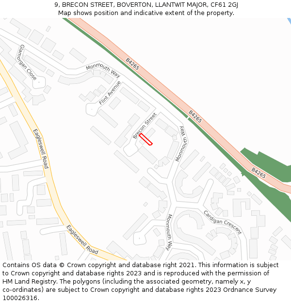 9, BRECON STREET, BOVERTON, LLANTWIT MAJOR, CF61 2GJ: Location map and indicative extent of plot