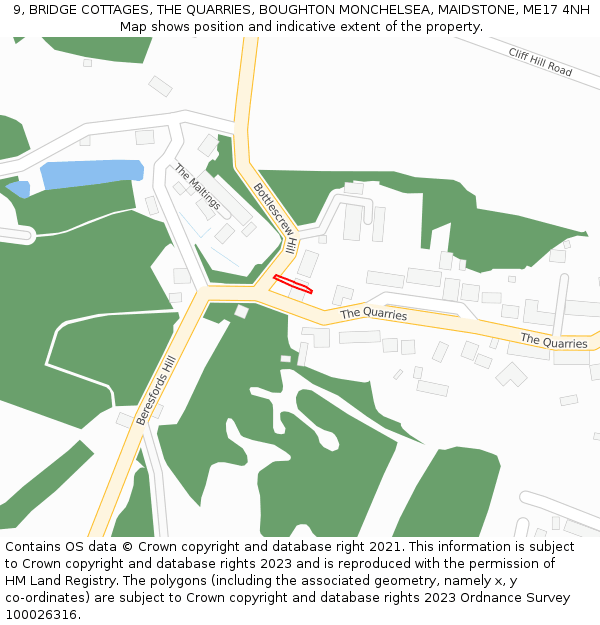 9, BRIDGE COTTAGES, THE QUARRIES, BOUGHTON MONCHELSEA, MAIDSTONE, ME17 4NH: Location map and indicative extent of plot