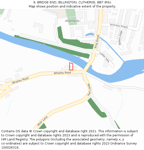 9, BRIDGE END, BILLINGTON, CLITHEROE, BB7 9NU: Location map and indicative extent of plot