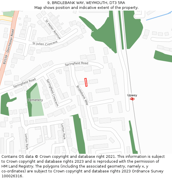 9, BRIDLEBANK WAY, WEYMOUTH, DT3 5RA: Location map and indicative extent of plot