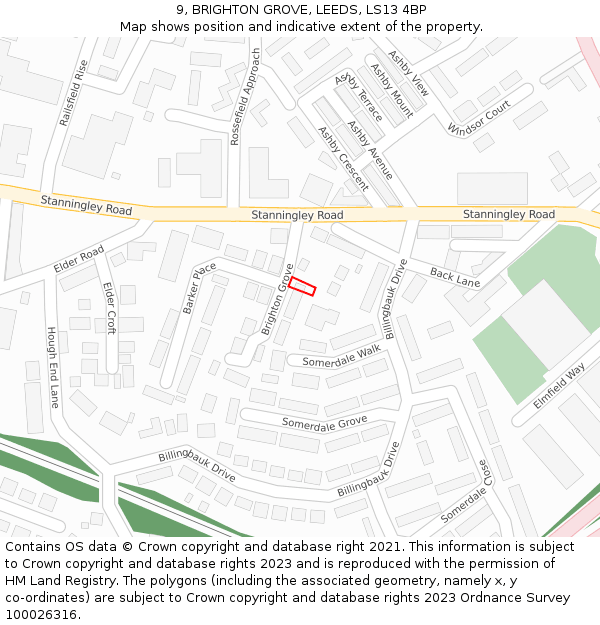 9, BRIGHTON GROVE, LEEDS, LS13 4BP: Location map and indicative extent of plot