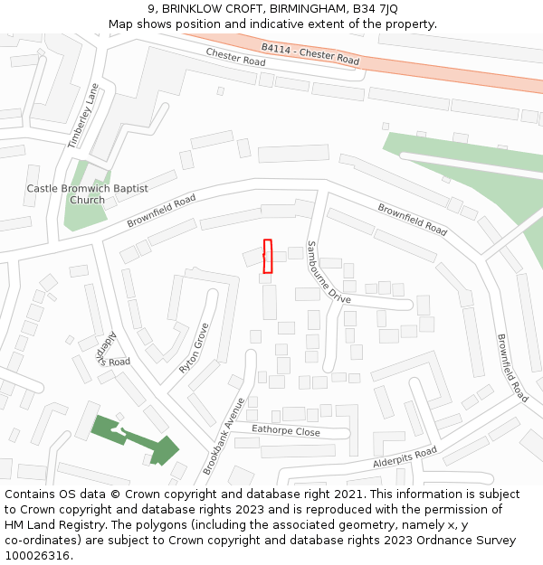 9, BRINKLOW CROFT, BIRMINGHAM, B34 7JQ: Location map and indicative extent of plot