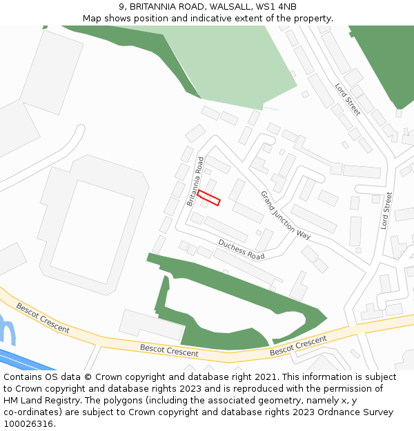 9, BRITANNIA ROAD, WALSALL, WS1 4NB: Location map and indicative extent of plot