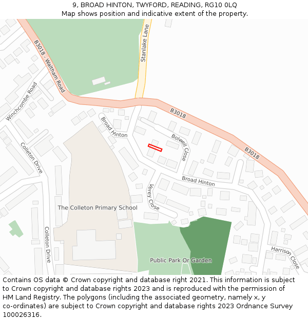 9, BROAD HINTON, TWYFORD, READING, RG10 0LQ: Location map and indicative extent of plot