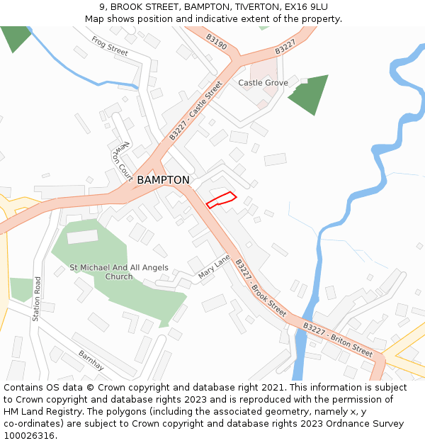 9, BROOK STREET, BAMPTON, TIVERTON, EX16 9LU: Location map and indicative extent of plot