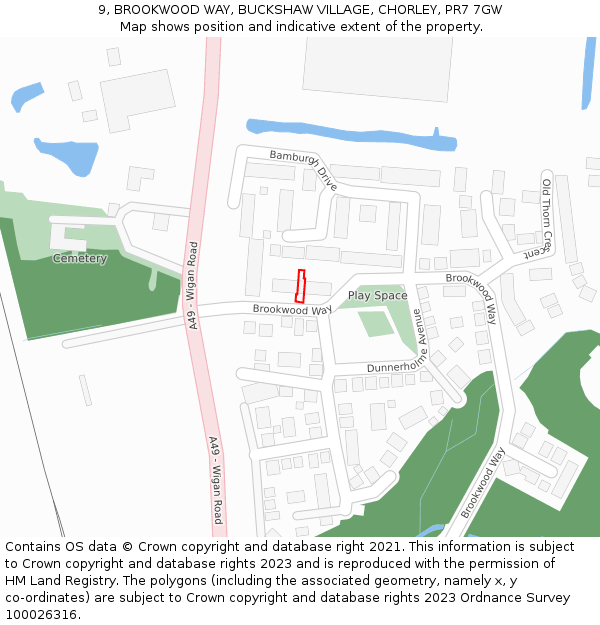 9, BROOKWOOD WAY, BUCKSHAW VILLAGE, CHORLEY, PR7 7GW: Location map and indicative extent of plot
