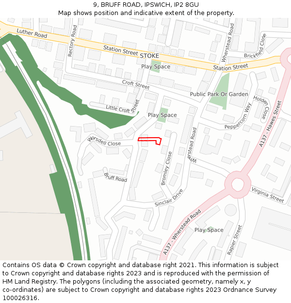 9, BRUFF ROAD, IPSWICH, IP2 8GU: Location map and indicative extent of plot