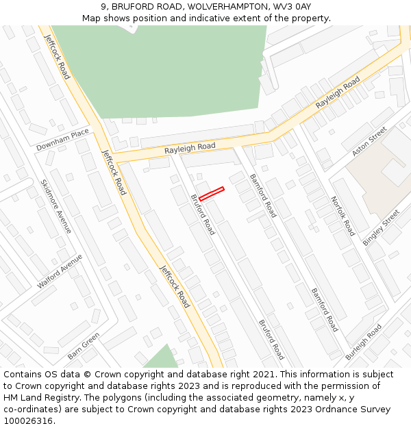 9, BRUFORD ROAD, WOLVERHAMPTON, WV3 0AY: Location map and indicative extent of plot