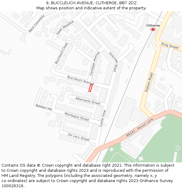 9, BUCCLEUCH AVENUE, CLITHEROE, BB7 2DZ: Location map and indicative extent of plot