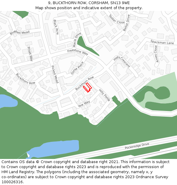 9, BUCKTHORN ROW, CORSHAM, SN13 9WE: Location map and indicative extent of plot