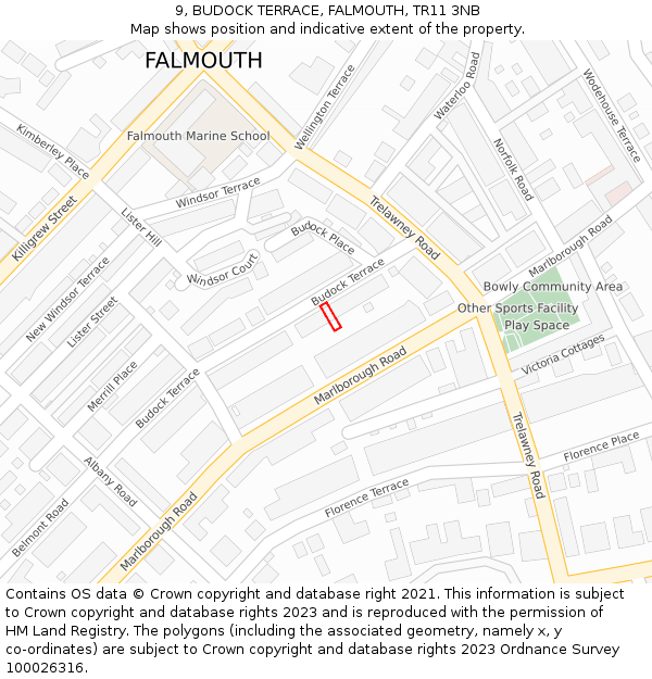 9, BUDOCK TERRACE, FALMOUTH, TR11 3NB: Location map and indicative extent of plot