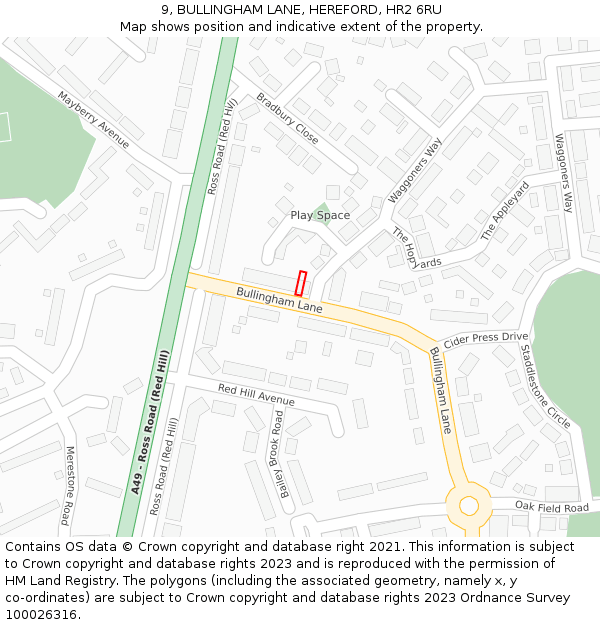 9, BULLINGHAM LANE, HEREFORD, HR2 6RU: Location map and indicative extent of plot