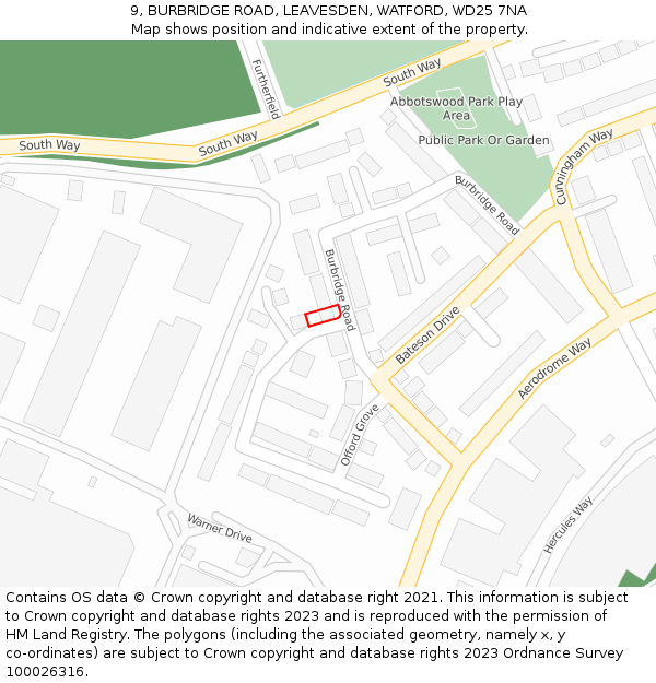 9, BURBRIDGE ROAD, LEAVESDEN, WATFORD, WD25 7NA: Location map and indicative extent of plot
