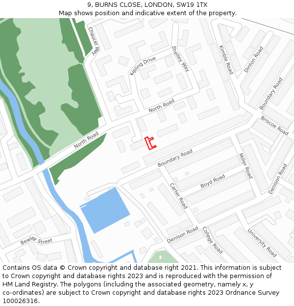 9, BURNS CLOSE, LONDON, SW19 1TX: Location map and indicative extent of plot