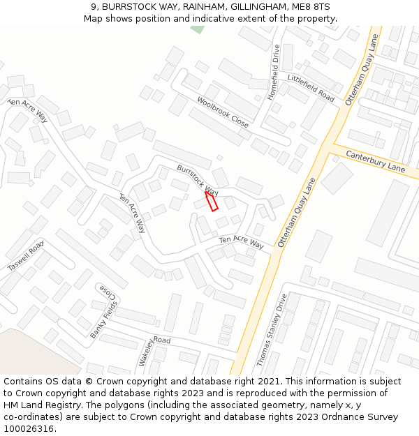 9, BURRSTOCK WAY, RAINHAM, GILLINGHAM, ME8 8TS: Location map and indicative extent of plot