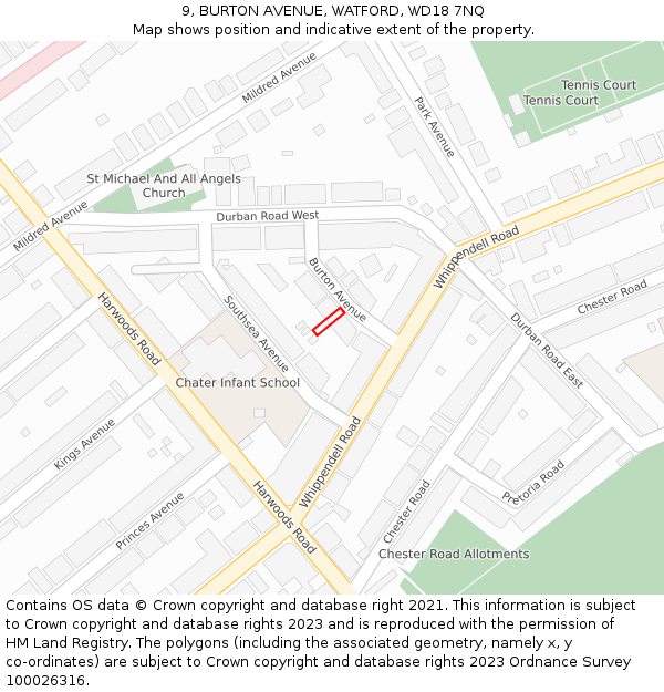9, BURTON AVENUE, WATFORD, WD18 7NQ: Location map and indicative extent of plot